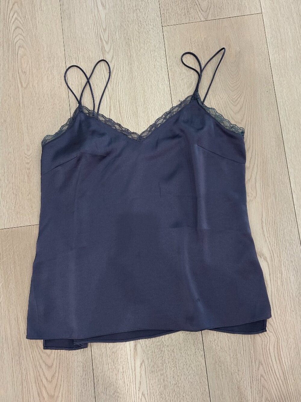 All Saints Blue Lace Trim Stain Tank Top